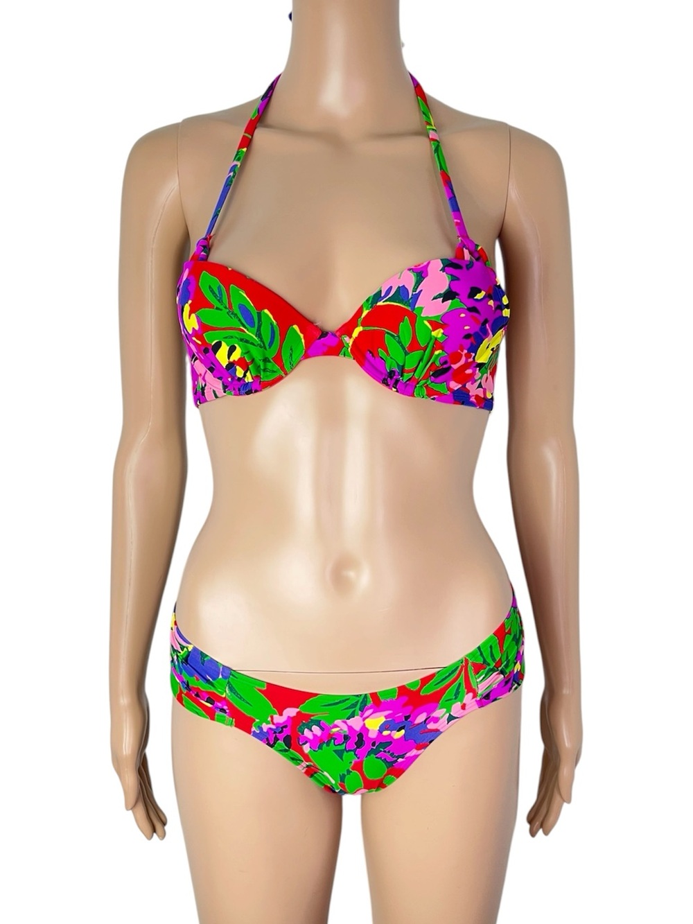 Aerie Multicolor Tropical Print Underwire Top and Scalloped Bottom Bikini Set